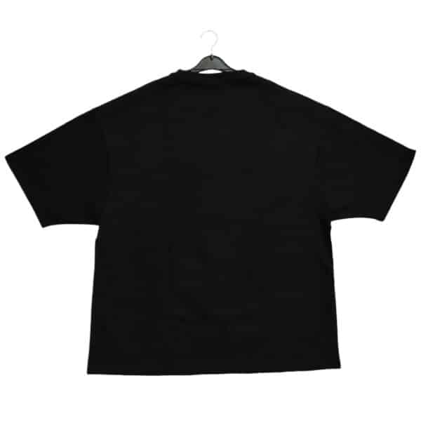 Black plain t-shirt on hanger for casual wear company clothing.